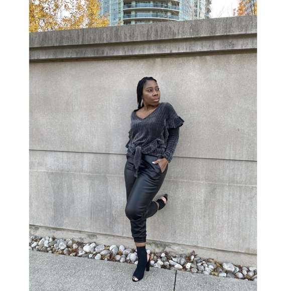 NWT Faux Leather Joggers - Black - Picture 2 of 4